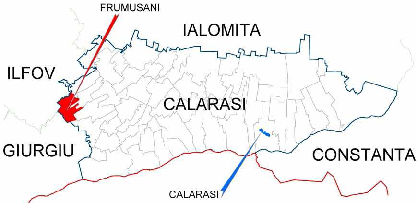 Fig.1-Poziția geografică a  comunei Frumușani în cadrul județului Călărași