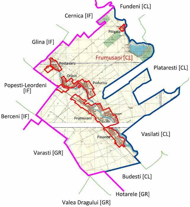 Fig. 2- Comuna Frumușani. Limitele  și vecinii